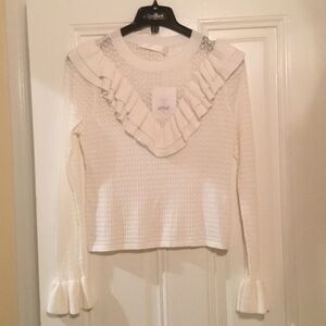 Rachel Parcell Cream Ruffle-Trim Knit Sweater